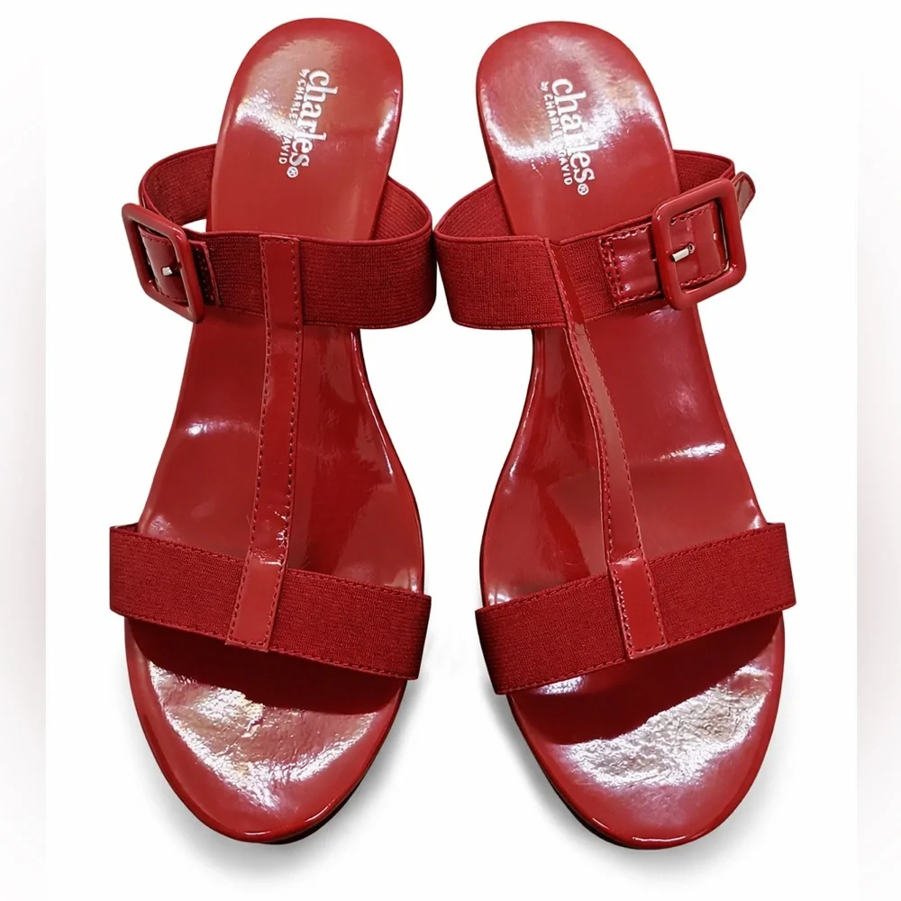 Charles By Charles David Red Patent Platform Sandals Size 7.5 - Picture 1 of 16